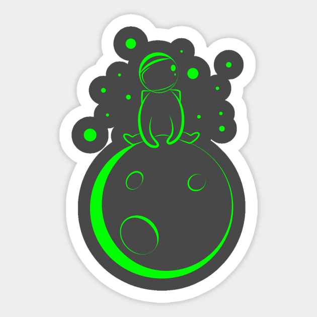 Green Astronaut Sitting On the Moon Sticker by Mrspacemanz